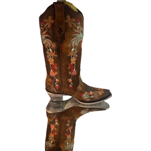 Corral LD Chocolate lamb floral embroidery SZ 8 Leather handcrafted Boots NIB G3 - Picture 7 of 10